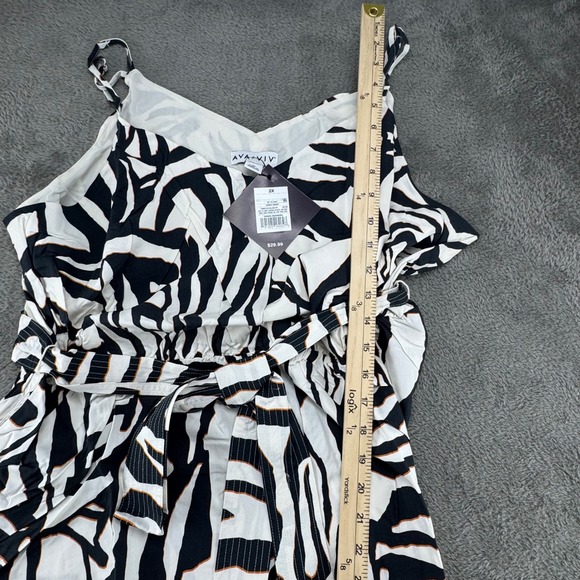 Ava & Viv Zebra Print Maxi Dress Women 2X White Black New Sleeveless V-Neck Belt - Picture 7 of 13